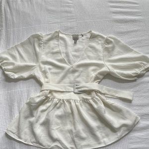 White Asos Belted peblum top